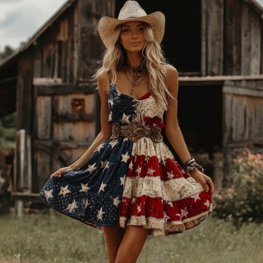 Women's Retro Flag Design Casual Midi Dress artswardrobe