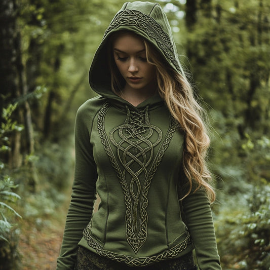 Comstylish Women's Viking Jacquard Celtic Knot Art Hooded