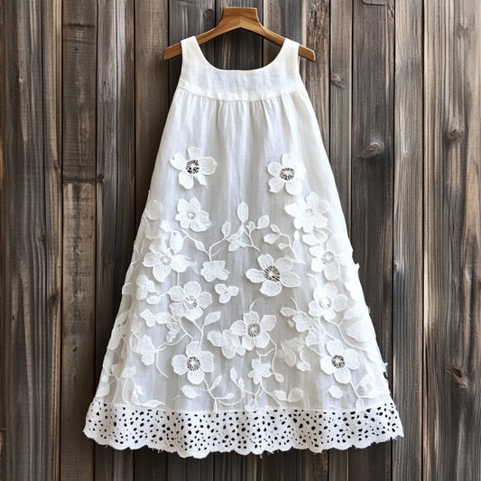Vintage Flowers Lace Art  Linen Tank Dress artswardrobe