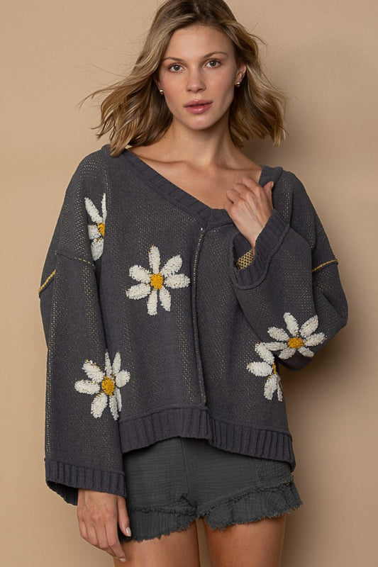 Doris® | Floral chenille V-neck sweater