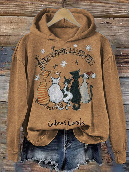Christmas Catmas Carols Funny Graphic Cozy Hoodie elevenforest