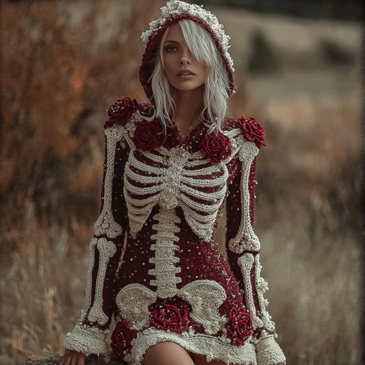 Halloween Skeleton And Crimson Rose Glitter Dress artswardrobe