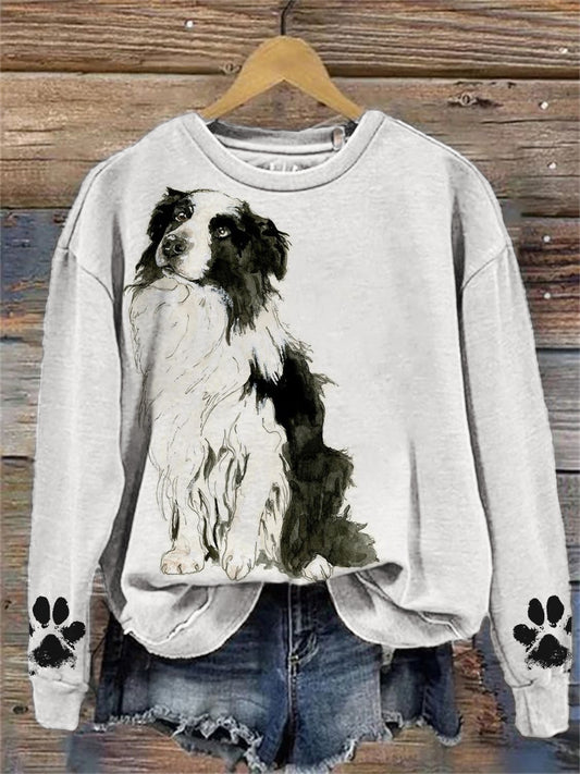 Comstylish Border Collie Dog Paw Prints Comfy Sweatshirt