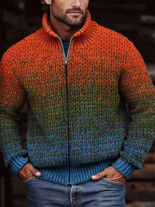 Men's Gradiant Art Crochet Cozy Full Zip Cardigan artswardrobe