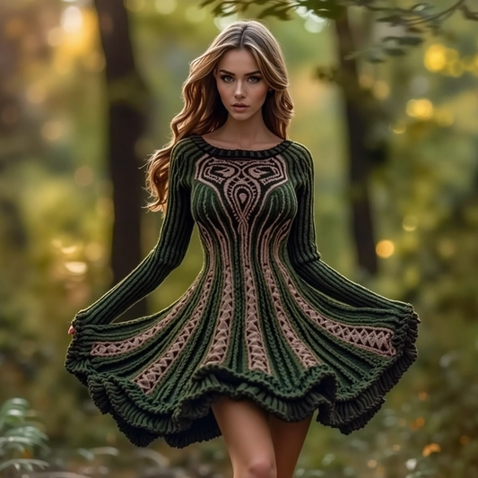 Women's Vintage Irish Celtic Knot Pattern Cozy Knit Sweater Dress elevenforest