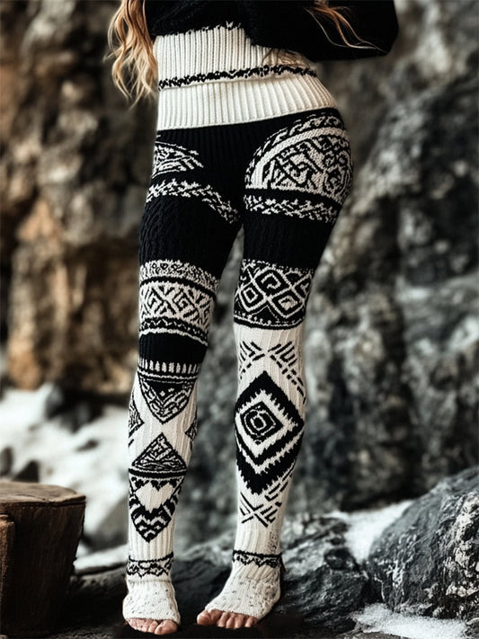 Tribal Viking Contrast Color Cozy Knit Leggings elevenforest