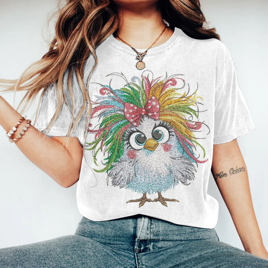 Funny Crazy Chicken Embroidery Printed Art Women's T-Shirt artswardrobe