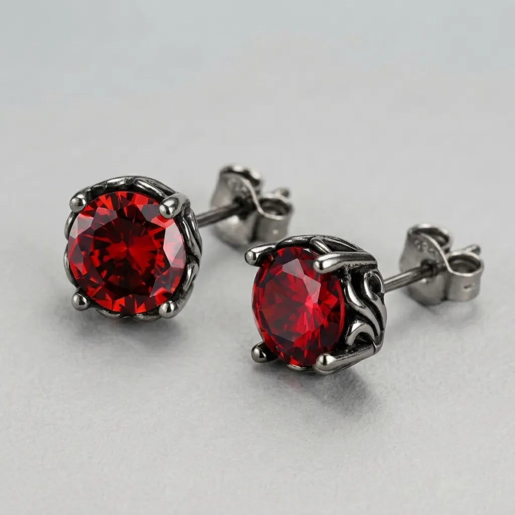 Gothic Red Crystal Round Stud Earrings