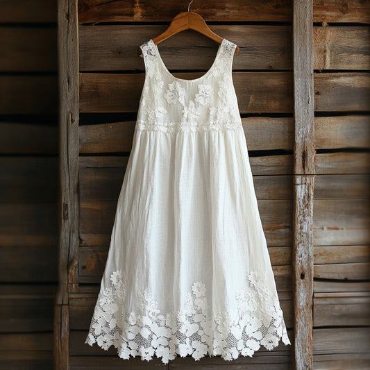 Vintage Floral Lace Art Linen Tank Dress artswardrobe