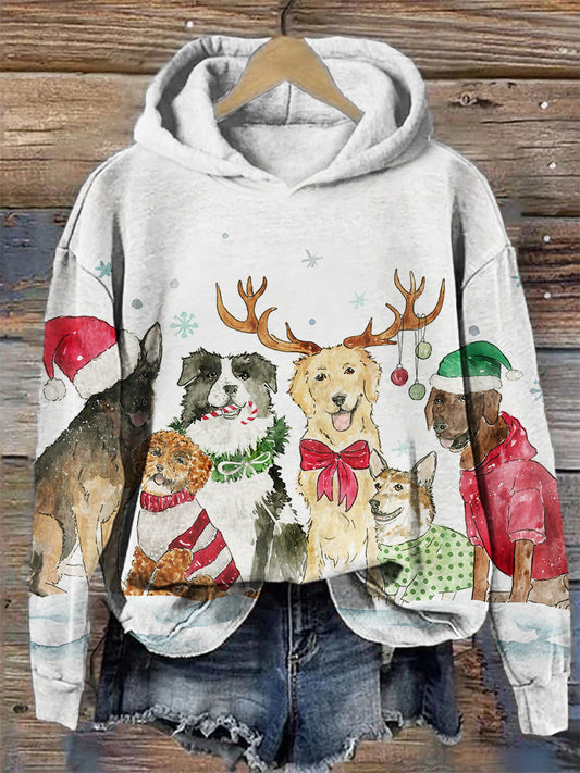 Comstylish Christmas Watercolor Dogs Hooded Sweatshirt