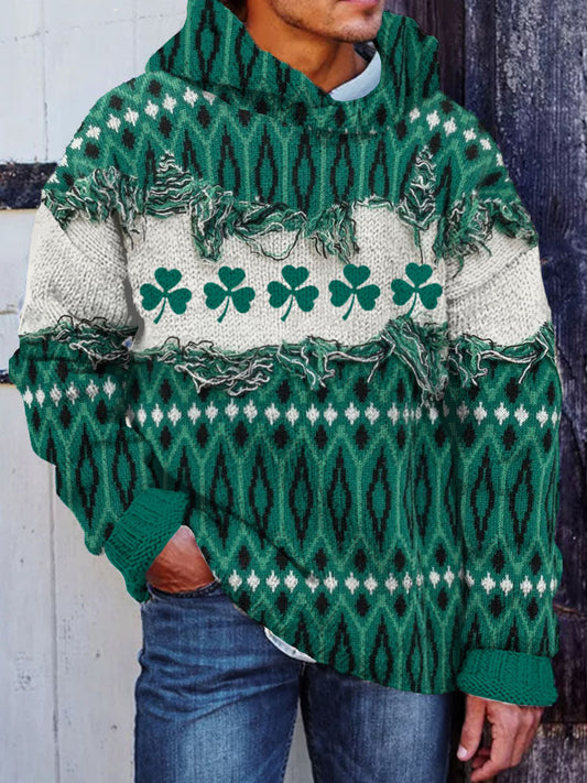 Men's St. Patrick's Day Clover Vintage Cozy Hooded Sweater artswardrobe