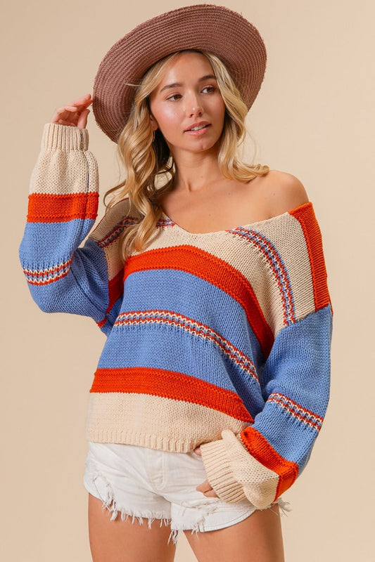 Charlotte® | Multicolored striped scoop neck sweater