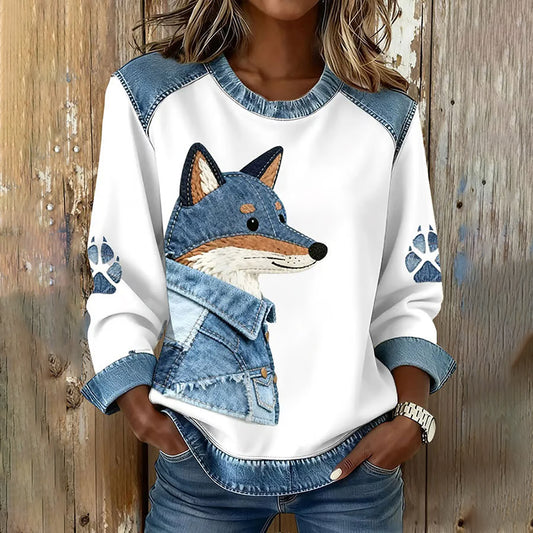 Comstylish Women's Handsome Fox And Nick Art Pattern Patchwork Casual Sweatshirt