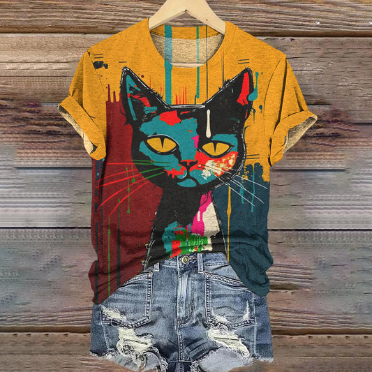 Pop Art Painting Cat Art Pattern Vintage T-shirt elevenforest