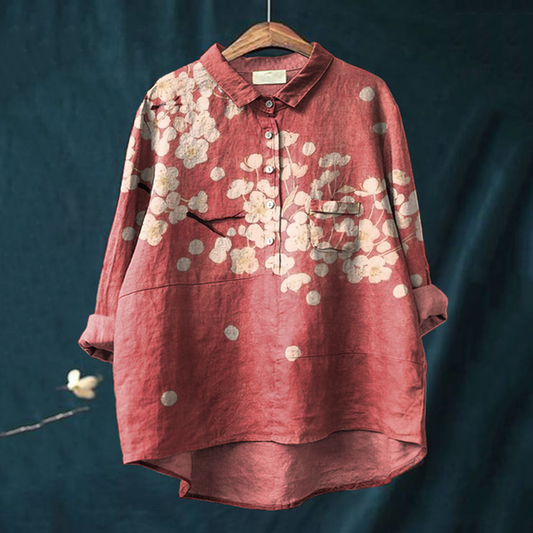 Comstylish Japanese Art Cherry Blossom Print Blouse