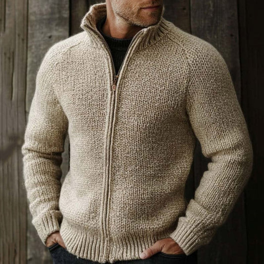 Vintage Loose Solid Color Stand Collar Zipper Knit Jacket Sweater artswardrobe
