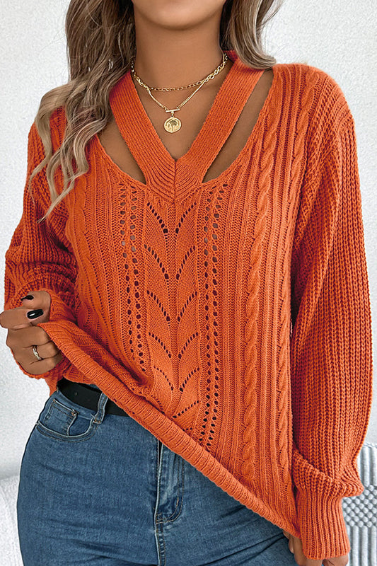 Rosemary® | Casual hollow V-neck long sleeve knitted sweater