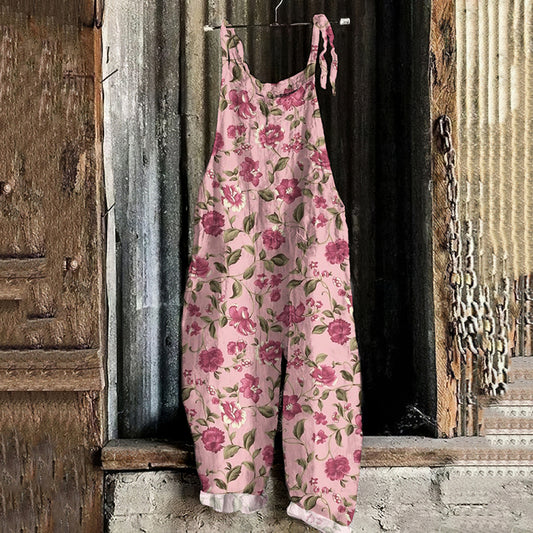 Women's Bohemian Floral Linen Jumpsuit artswardrobe
