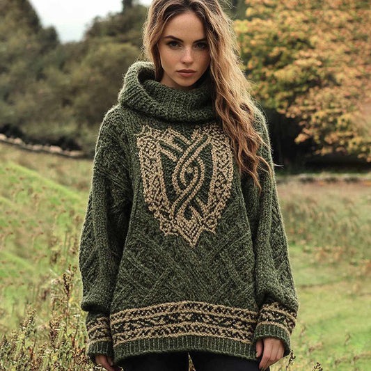 Women's Knit Jacquard Hooded Sweater artswardrobe