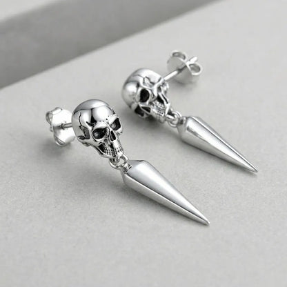 Gothic Skull Spike Drop Stud Earrings