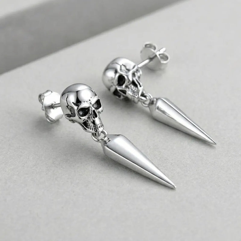 Gothic Skull Spike Drop Stud Earrings