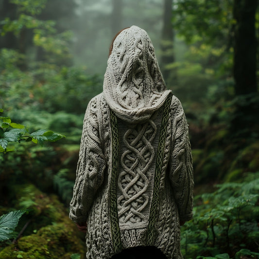 Women's Celtic Knot Retro Cozy Chunky Knit Hooded Cardigan artswardrobe