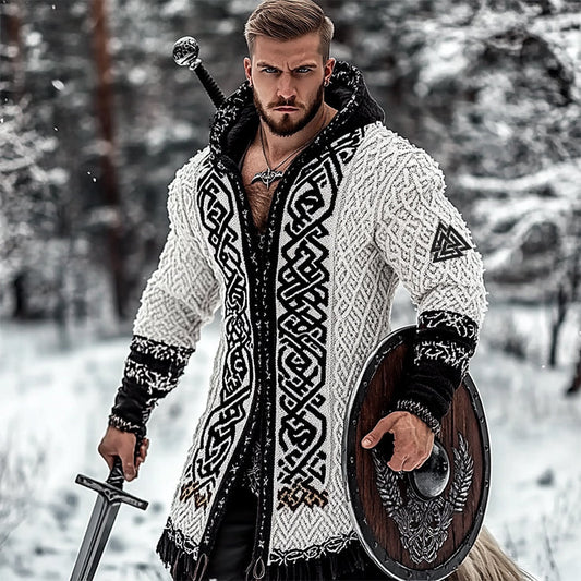 Men's Viking Tribal Jacquard Celtic Style Knitted Hooded Sweater elevenforest