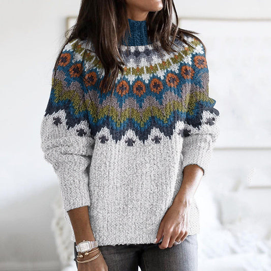 Vintage Icelandic Tribal Floral Knitted Jacquard Turtleneck Sweater elevenforest