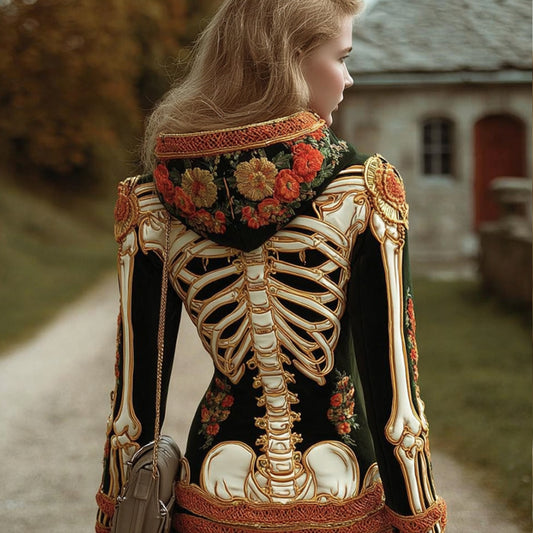 Comstylish Women's Halloween Human Anatomy And Flower Art Embroidery Hoodie