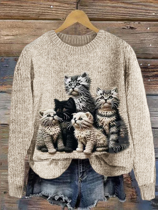 Comstylish Fuzzy Kittens Crochet Art Cozy Knit Sweater