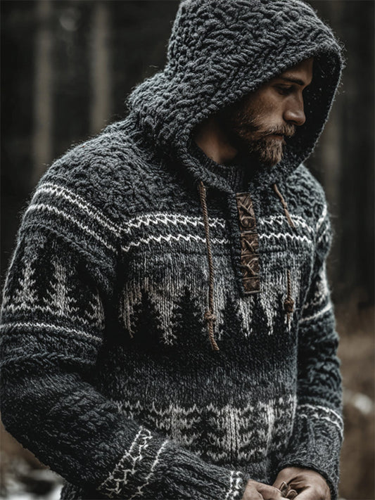 Men's Vintage Forest Inspired Isle Cozy Knit Hooded Sweater elevenforest