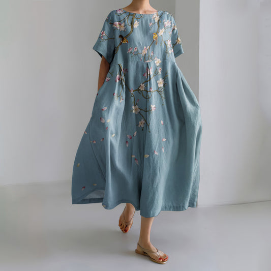 Comstylish Floral Print Short Sleeve Casual Midi Dress