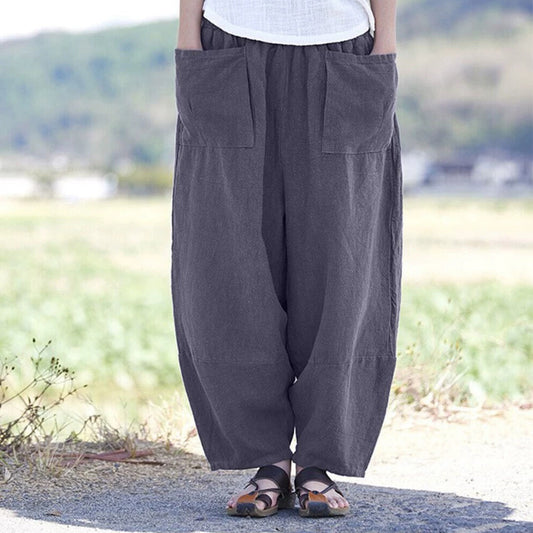Comstylish Women's Solid Linen Blend Pocket Comfort Casual Pants