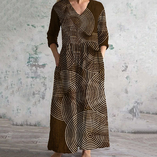 Vintage Irregular Lines  Contrast Colors Art Pattern Women's Linen Dress artswardrobe