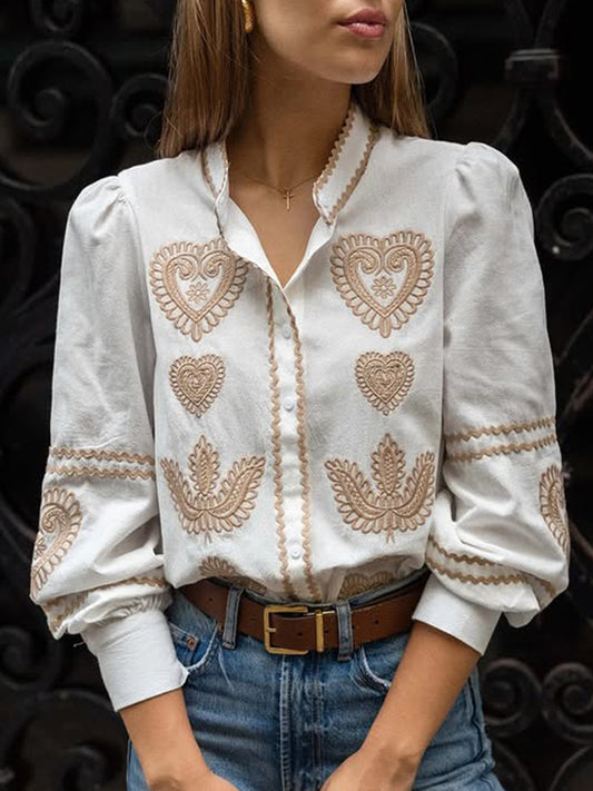 Comstylish Women's Casual Embroidered Long Sleeve Shirt