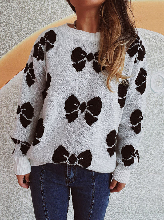 Gisela® | Round neck sweater with dropped shoulder and bow
