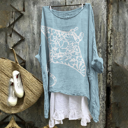 Comstylish Batomorphi Tropical Floral Lino Art Flowy Linen Tunic