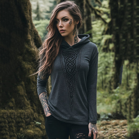Comstylish Women's Viking Tribal Jacquard Celtic Inspired Hoodie