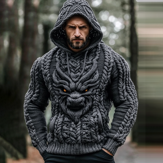 Men's Dragon Viking Celtic Chunky Cozy Hooded Sweater elevenforest