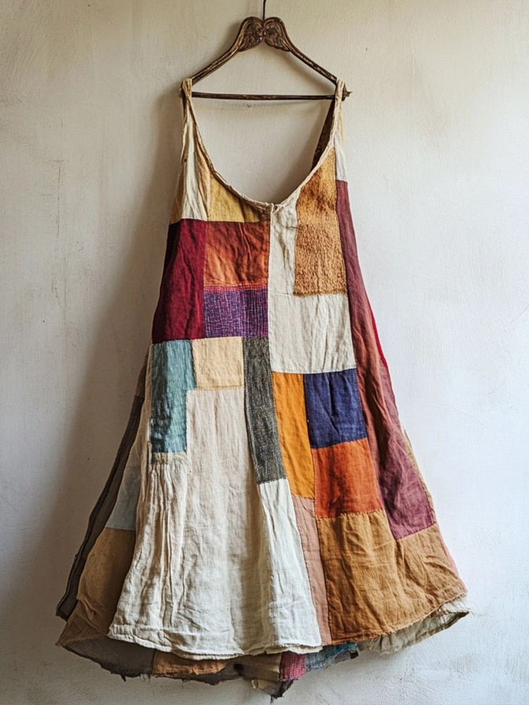 Colorful Patchwork Linen Blend Dress artswardrobe