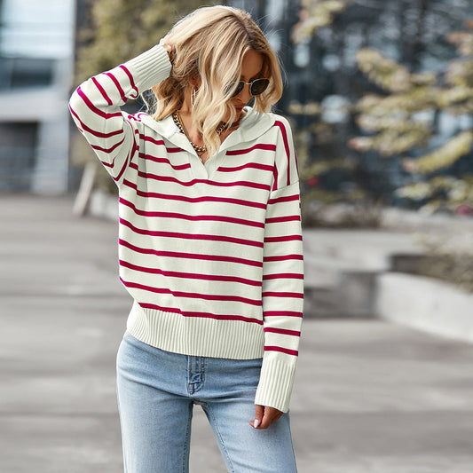 Evelyn® | Striped women's sweater with V-neck