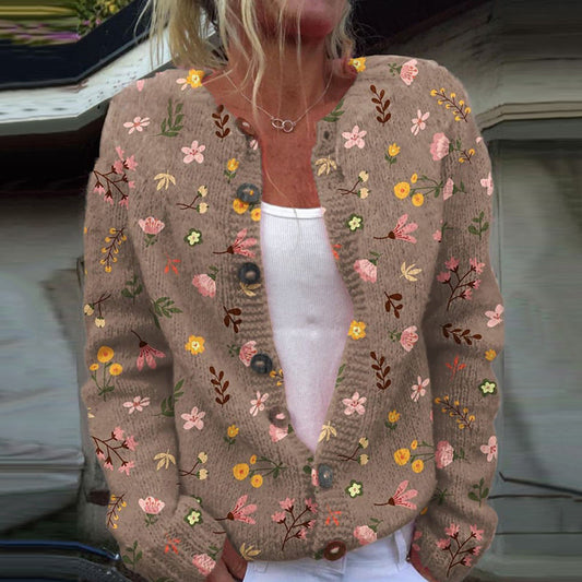 Vintage Floral Art Print Cozy Button Sweater artswardrobe
