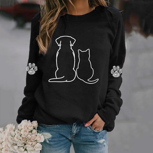 Women's Cat And Dog Lover Shiny Paw Casual Sweatshirt elevenforest