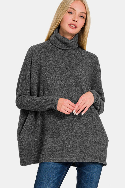 Bianca® | Full size Zenana turtleneck sweater in brushed melange from Hacci