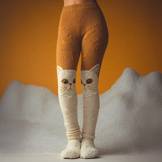 Comstylish Lovely Cats Inspired Jacquard Cozy Knit Leggings