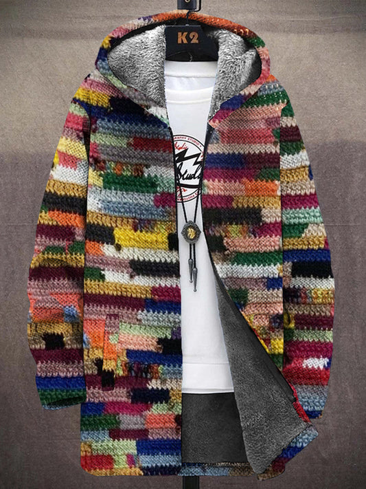 Men's Vintage Colorful Knitted Pattern Cozy Hooded Coat elevenforest