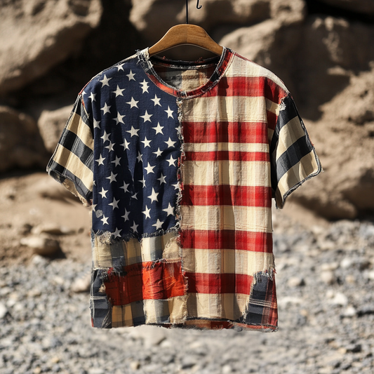 Men's Vintage Independence Day Check Distressed Tassel Design T-shirt artswardrobe