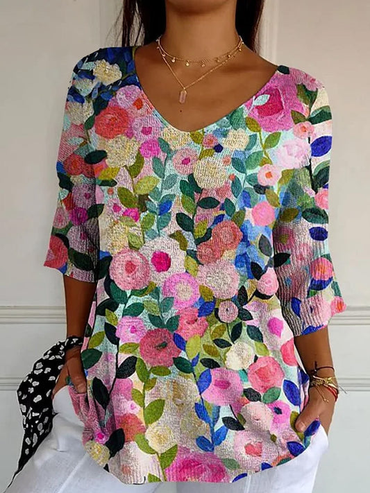 Comstylish Women's Colorful Spring Floral Garden Printed Casual Cotton And Linen Shirt