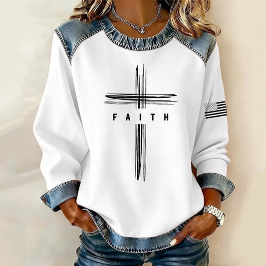 Comstylish Women's Faith Cross Print Sweatshirt