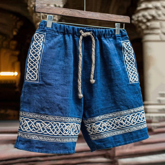 Vintage Viking-inspired Retro Totem Casual Linen Shorts artswardrobe